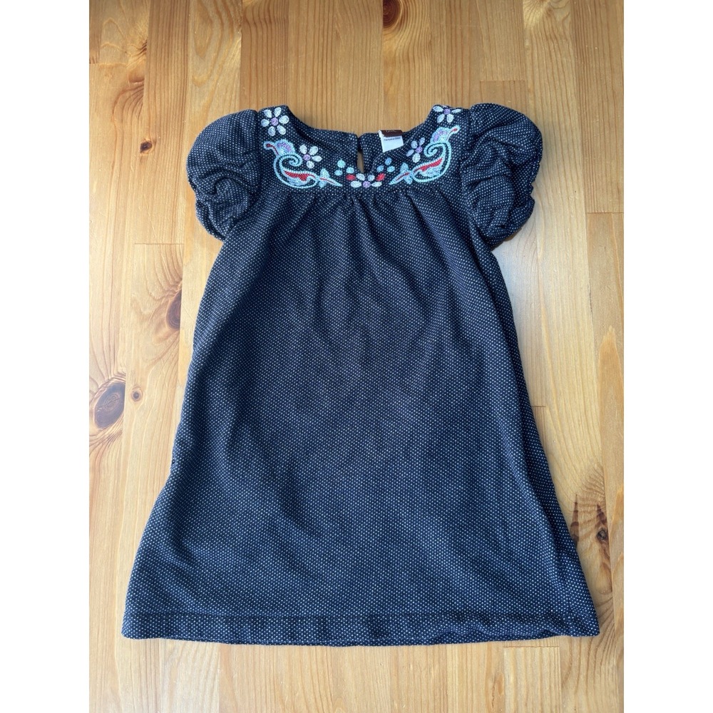 Tea Collection Girls Blue Polka Dot Floral Embroidered 100% Cotton Dress Size 3